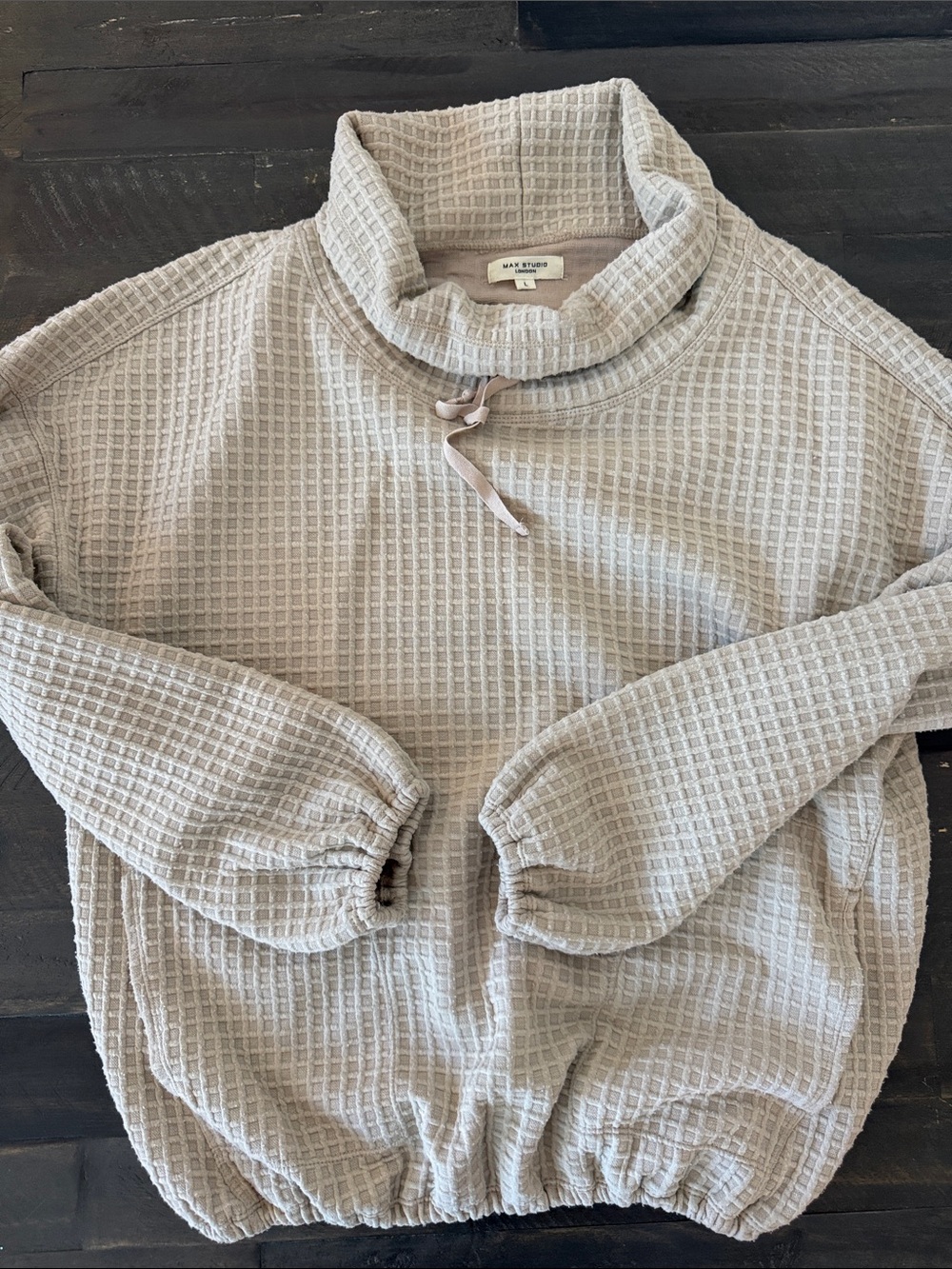 Max Studio Light Cream Waffle-Knit Cowl Pullover